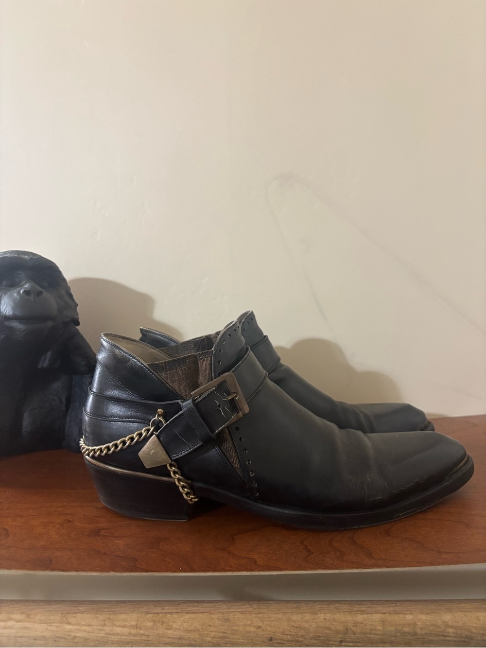 Gianni Versace Black Leather Harness Chain Boots